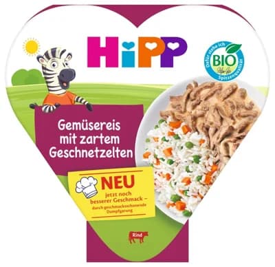 HiPP BIO Rýže se zeleninou a hráškem a jemně nakrájeným hovězím masem